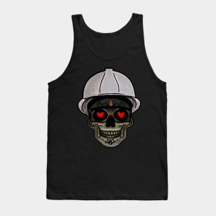 Hard Hat Heart Eyes Skull Tank Top